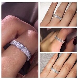 Silver three row wedding engagement band